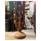 LARGE Vintage Mid Century African Tall Pedestal Bowl w/Carved Faces & Heads