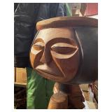 LARGE Vintage Mid Century African Tall Pedestal Bowl w/Carved Faces & Heads