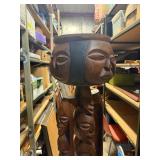 LARGE Vintage Mid Century African Tall Pedestal Bowl w/Carved Faces & Heads