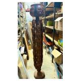 LARGE Vintage Mid Century African Tall Pedestal Bowl w/Carved Faces & Heads