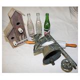 Antique Cast Iron Hanging Bell and Other Misc Household