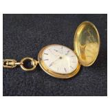 J.C. Rosslot Chaux De Fonds - Carrie W. Kellogg (June 2 1863) Watch: 59 grams, Chain: 17-grams 44mm Case 18K Gold Fully Ruby Jeweled Pocket Watch with Chiming Mechanism and Lovely Gold Chain