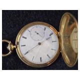 J.C. Rosslot Chaux De Fonds - Carrie W. Kellogg (June 2 1863) Watch: 59 grams, Chain: 17-grams 44mm Case 18K Gold Fully Ruby Jeweled Pocket Watch with Chiming Mechanism and Lovely Gold Chain