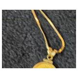 8.7-grams (total) 14K Gold Chain with 1991 Isle of Man Proof Gold Norwegian Cat Elizabeth II Coin Pendant 24'
