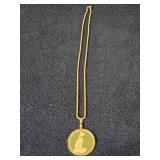 20.5-grams (total) Chain with Proof 0.5-oz Gold Cat Coin Pendant (Egypt 1989)