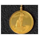 20.5-grams (total) Chain with Proof 0.5-oz Gold Cat Coin Pendant (Egypt 1989)