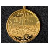 20.5-grams (total) Chain with Proof 0.5-oz Gold Cat Coin Pendant (Egypt 1989)