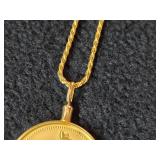 20.5-grams (total) Chain with Proof 0.5-oz Gold Cat Coin Pendant (Egypt 1989)
