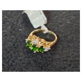 3.9-grams (total) 14K Gold Ring with Gemstones (possible Emerald and small Diamonds)