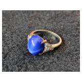 4.5-grams (total) 14k White Gold Ring with Gemstones (possible Sapphire and small Diamonds)