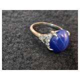 4.5-grams (total) 14k White Gold Ring with Gemstones (possible Sapphire and small Diamonds)