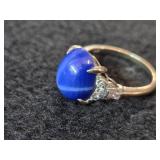 4.5-grams (total) 14k White Gold Ring with Gemstones (possible Sapphire and small Diamonds)