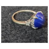 4.5-grams (total) 14k White Gold Ring with Gemstones (possible Sapphire and small Diamonds)