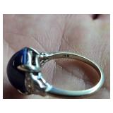 4.5-grams (total) 14k White Gold Ring with Gemstones (possible Sapphire and small Diamonds)