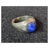 7-grams (total) 14k White Gold Ring with Gemstones (possible Sapphire and small Diamonds)
