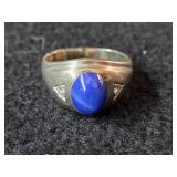 7-grams (total) 14k White Gold Ring with Gemstones (possible Sapphire and small Diamonds)