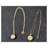 6-grams (total) 14K Gold - Lot of (2) Necklaces with Sphere Pendant Clock 22' and 24'