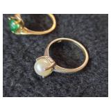 3.9-grams (total) - Lot of (2) Rings - 10K White Gold Pearl and 10K Gold Emerald