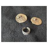 28.5-grams (total) 830 Silver Clip-on Earrings + Ring
