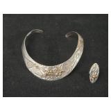76.9-grams (total) Sterling Silver Collar Necklace + Ring