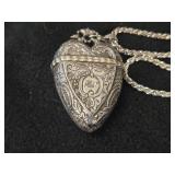 77.5-grams Sterling Silver Victorian Era Heart Locket Necklace / Vinaigrette / Hvervandsaeg 34'