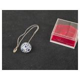 Anne Marie Odegaard 925S Norway Sterling Silver Necklace with Porcelain Porsgrund Gold Cobalt 20'