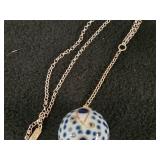 Anne Marie Odegaard 925S Norway Sterling Silver Necklace with Porcelain Porsgrund Gold Cobalt 20'