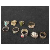 36.9-grams (total) Sterling Silver - Lot of (9) Rings