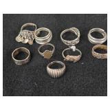 41.7-grams (total) Sterling Silver - Lot of (9) Rings