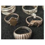 41.7-grams (total) Sterling Silver - Lot of (9) Rings