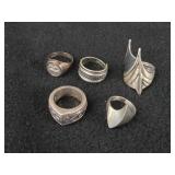 45.8-grams (total) Sterling Silver - Lot of (5) Rings