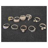 38.4-grams (total) Sterling Silver - Lot of (10) Rings