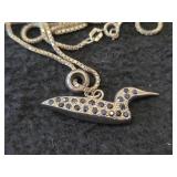 20' 14.2-grams Sterling Silver Loon Pendant Necklace with Blue Sapphires