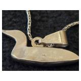 34' 36.1-grams Sterling Silver Loon Pendant Necklace with Diamonds in Body and a Ruby Eye