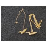 19.7-grams (total) Gold Plate - Lot of (2) Necklace with Loon Pendant 16' and 34'