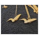 19.7-grams (total) Gold Plate - Lot of (2) Necklace with Loon Pendant 16' and 34'