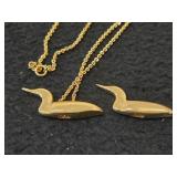 16.7-grams Gold Plate - Lot of (1) Necklace with (2) Loon Pendants 18'