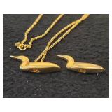 16.7-grams Gold Plate - Lot of (1) Necklace with (2) Loon Pendants 18'
