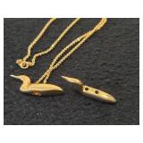 16.7-grams Gold Plate - Lot of (1) Necklace with (2) Loon Pendants 18'