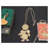 Lot of (3) Jewelry - David-Andersen Old Style Tinn Pewter Vikingskip Nordic Ship theme Pendant Necklace + David-Andersen Norway Copper-Enamel Pendant Necklace + Coin Pendant