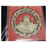 Lot of (3) Jewelry - David-Andersen Old Style Tinn Pewter Vikingskip Nordic Ship theme Pendant Necklace + David-Andersen Norway Copper-Enamel Pendant Necklace + Coin Pendant