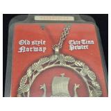 Lot of (3) Jewelry - David-Andersen Old Style Tinn Pewter Vikingskip Nordic Ship theme Pendant Necklace + David-Andersen Norway Copper-Enamel Pendant Necklace + Coin Pendant