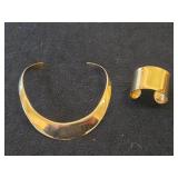 Charles Albert Gold Metal Alchennia Collar Necklace + Cuff Bracelet