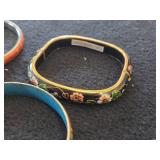 Lot of (9) Vintage Cloisonne Floral Bangle Bracelets