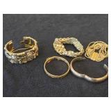 Lot of (5) Gold-tone Bracelets - Magnetic Clasp, Stretch Fit,  (3) Hinged Clasp