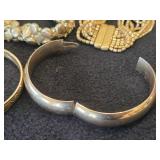 Lot of (5) Gold-tone Bracelets - Magnetic Clasp, Stretch Fit,  (3) Hinged Clasp