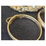 Lot of (5) Gold-tone Bracelets - Magnetic Clasp, Stretch Fit,  (3) Hinged Clasp