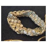 Lot of (5) Gold-tone Bracelets - Magnetic Clasp, Stretch Fit,  (3) Hinged Clasp