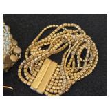 Lot of (5) Gold-tone Bracelets - Magnetic Clasp, Stretch Fit,  (3) Hinged Clasp