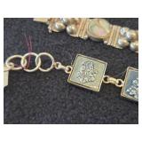 Vintage 58-grams (total) Taxco Sterling Silver Link Bracelet with Abalone Shell Inlays and Safety Chain 7-1/2' + Sterling Silver Link Bracelet with Decorative Square Panels 7-1/2'